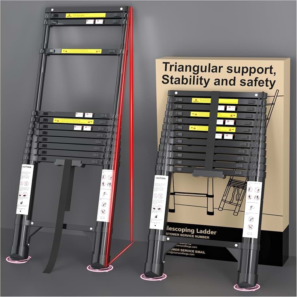 Telescoping Ladder, 12.5 FT 330 Lbs Aluminum Extension Ladder, Black