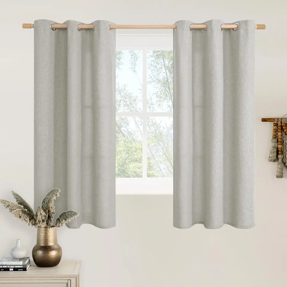 LAMIT Linen Curtains 54 inches Long for Bedroom 2 Panels Set, Light Grey