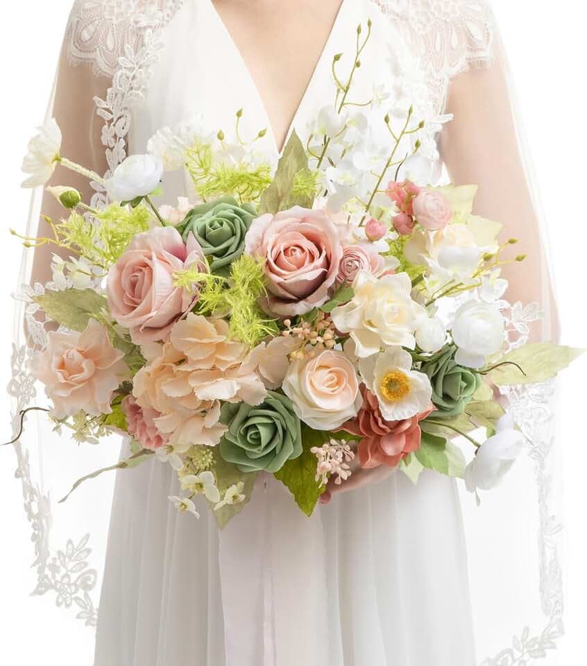 Ling's moment Freeform Bridal Bouquet Blush Pink Wedding Bouquets for Bride
