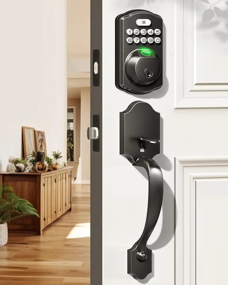Veise KS02D Fingerprint Deadbolt Lock with Handle Set, Matte Black