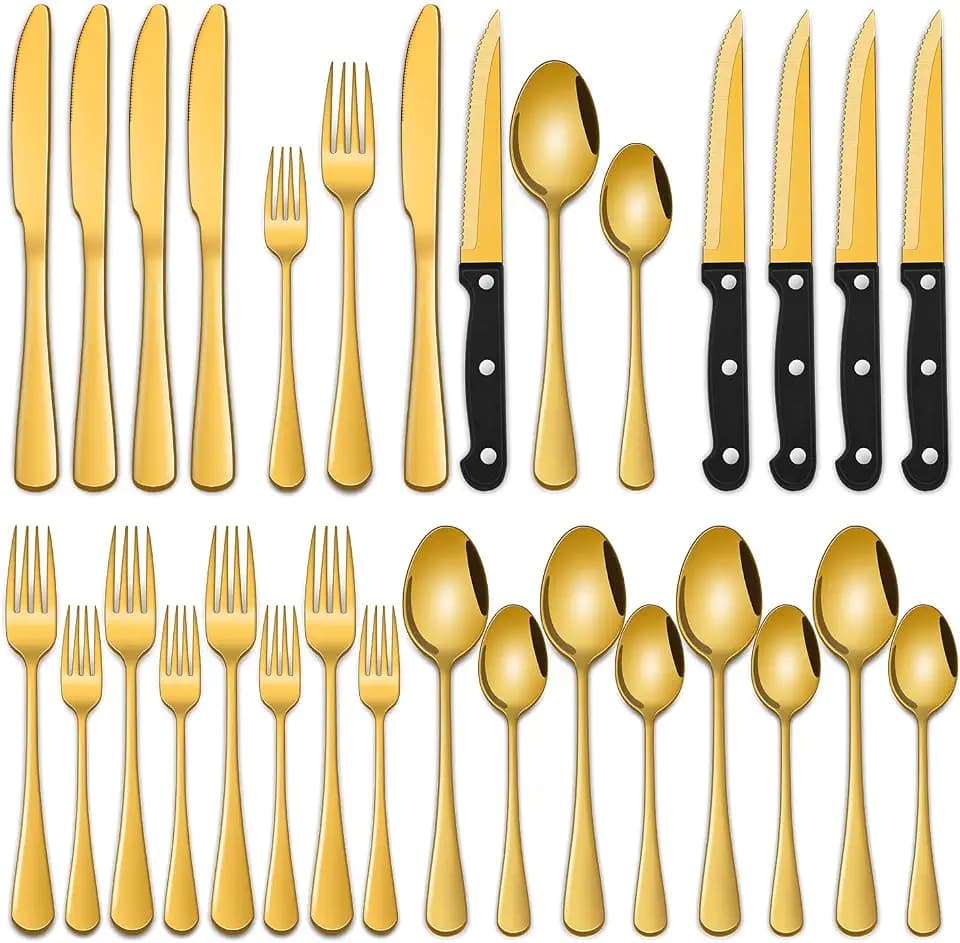 24 PCs Gold Silverware Set Service for 4, Knife Spoon Fork Eating Utensils