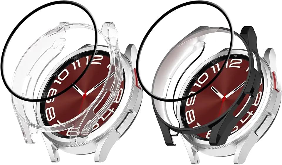 2-Stück Hülle für Samsung Galaxy Watch 6 Classic 47mm,Stoßabsorbierende Dünn Designte Schutzhülle,Rundum Schutzhülle HD Ultradünne Schutz Case-Schwarz+Transparent