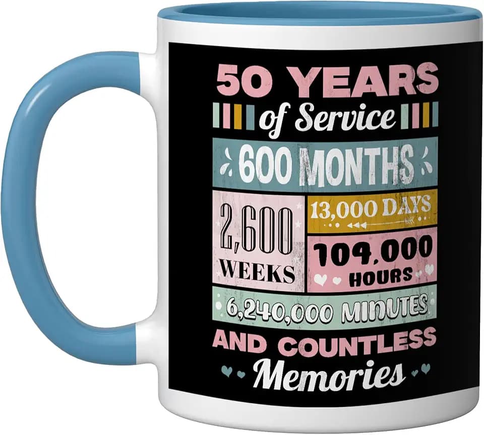 50 Years Of Service 50th Employee Anniversary For Women Ceramic Mug, Blue/White, 11oz