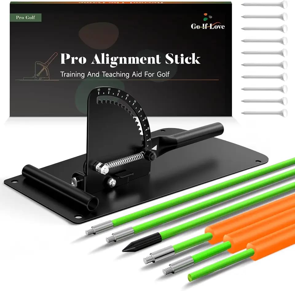 Golf Alignment Sticks Holder, Golf Training Aid with Alignment Sticks & Protective Padding, Swing Trainer Practice Teaching Aid Driving Range for Aiming, Putting, Swing, Golf Gifts for Men Women