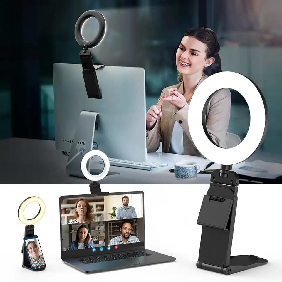 Upgrade Ringlicht 5” für Laptop Handy PC,Videokonferenz,Stativ Handyhalter