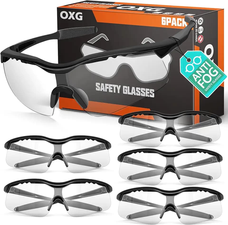 OXG 6 Pack Anti-Fog Safety Glasses, ANSI Z87+ Impact & Scratch Resistant Protective Eyewear for Work, Lab, Construction
