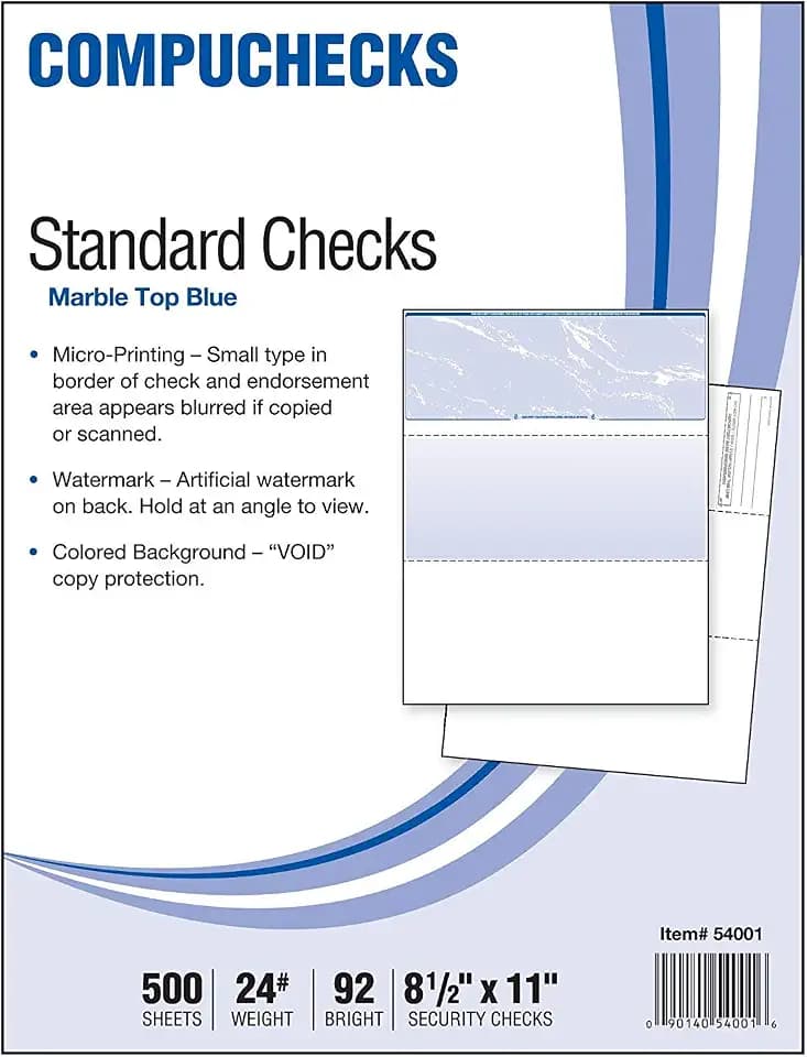 Compuchecks 500 Blank Check Stock, Check on Top - Blue Marble
