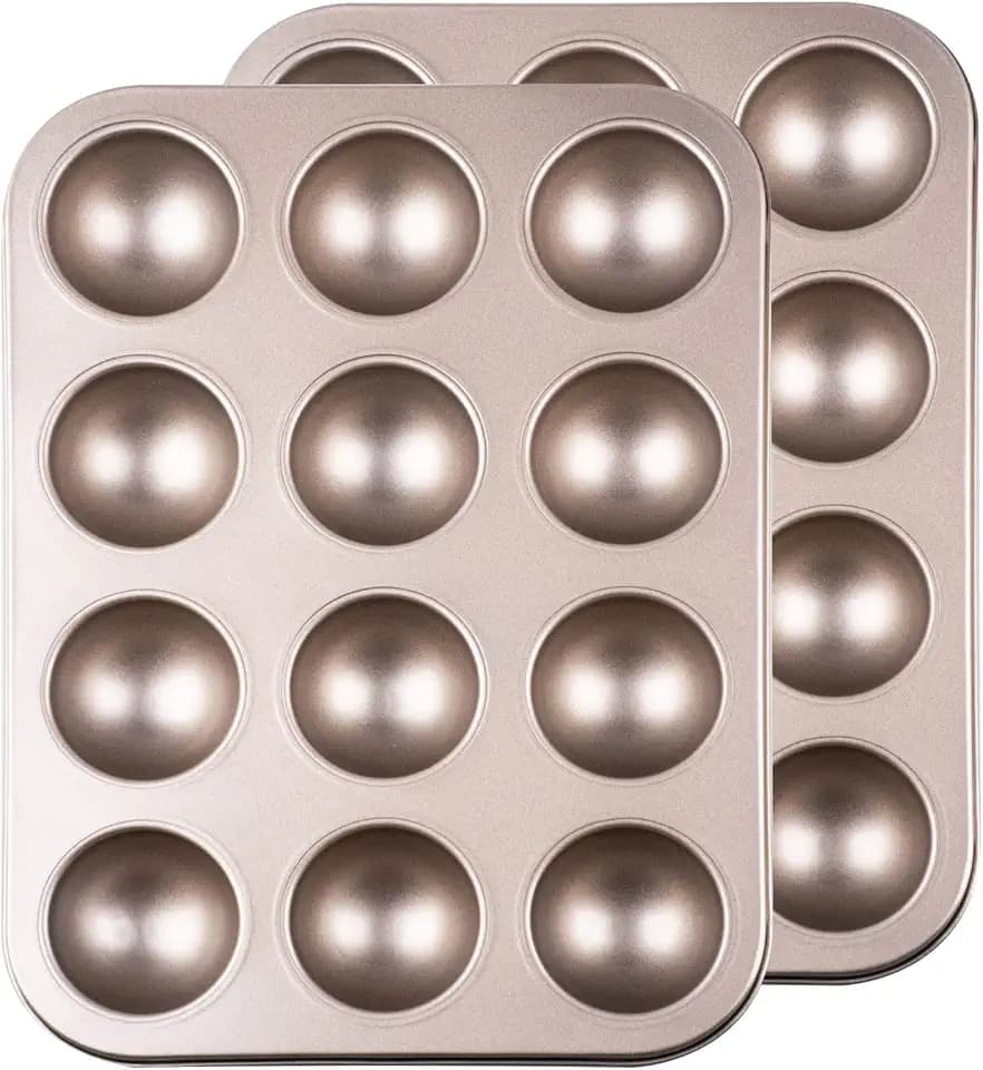 Yomvzake Donut Hole Baking Pan Set of 2, Mini Cake Pop Round Sphere Baking Mold Semi Sphere Tray Non-stick 1-3/4" Bite Size Half Ball Eyeball Cakes For Halloween Christmas Baking