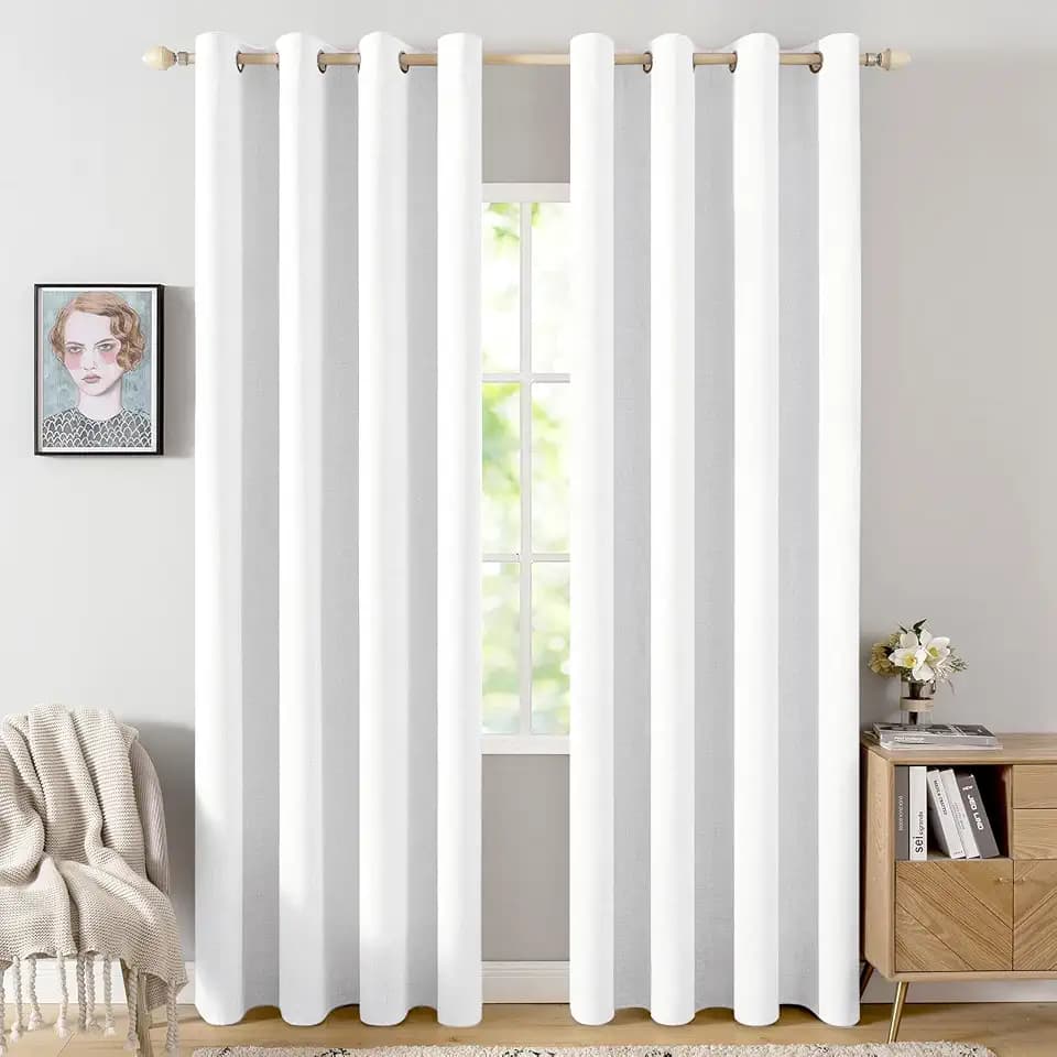 MIULEE 100% Blackout Linen Curtains for Bedroom 52x72 Inches Bright White