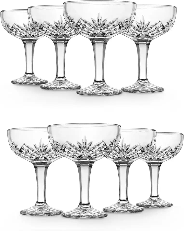 Godinger Champagne Glasses, Champagne Glass Set, Coupes Barware Glasses - 6oz., Dublin Crystal Collection, SET OF 8