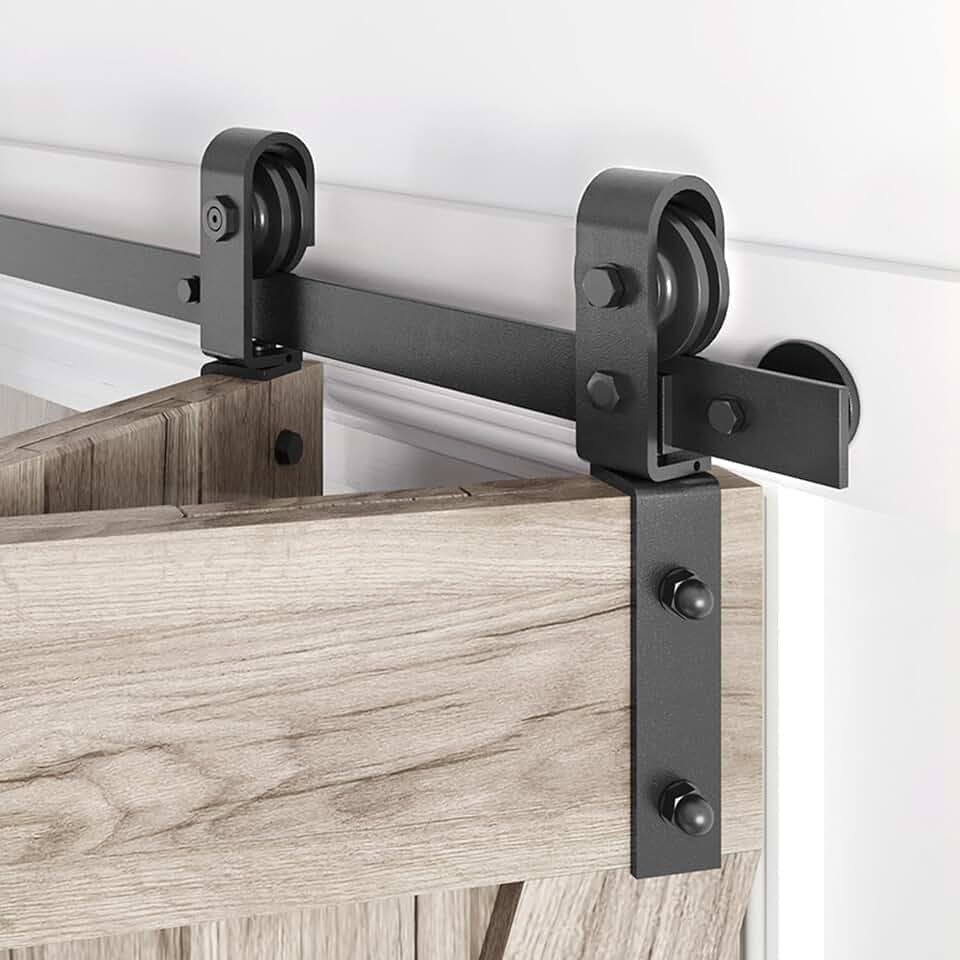 36" Bifold Sliding Barn Door Hardware Track Kit,Side Mounted Black J Shape Roller,Smoothly and Quietly,Assembly Easy,Fit Double 16" Bi-Folding Doors (Door Not Included)