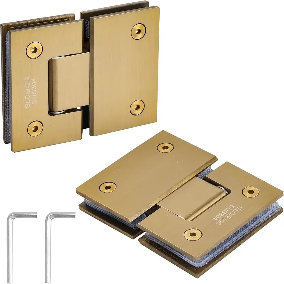 2 Pack Brushed Gold Glass Shower Door Hinge,180 Degree