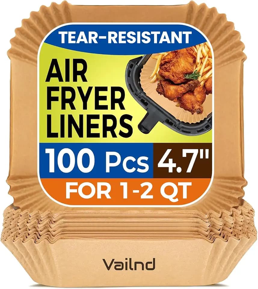 Vailnd 100Pcs Small 4.7 Inch Square Air Fryer Liners Disposable for 1-2 Qt