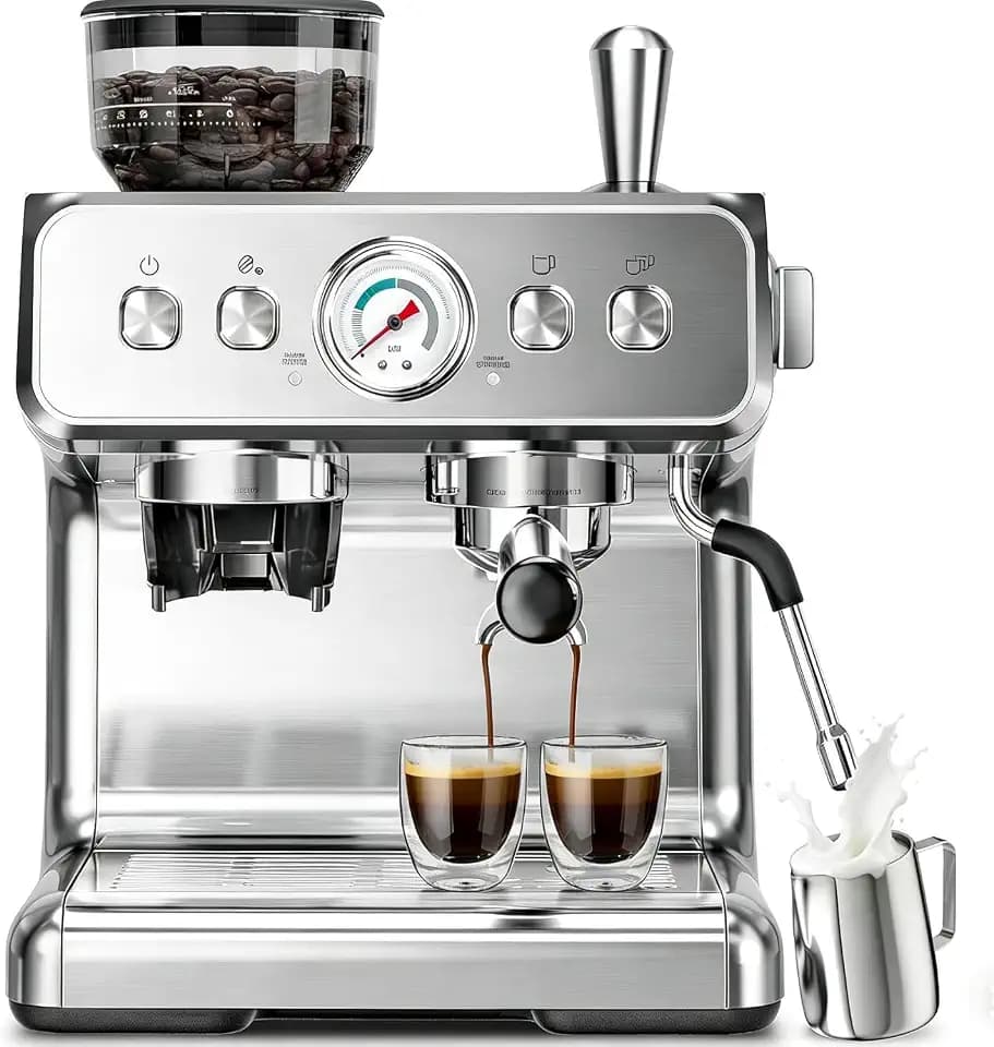 Kismile Espresso Machine with Grinder, 20 Bar Expresso Coffee Machines with Milk Frother, 58mm Expresso Machines for Home, Perfect for Cappuccino & Latte, Stainless Steel(2026 Upgrade)