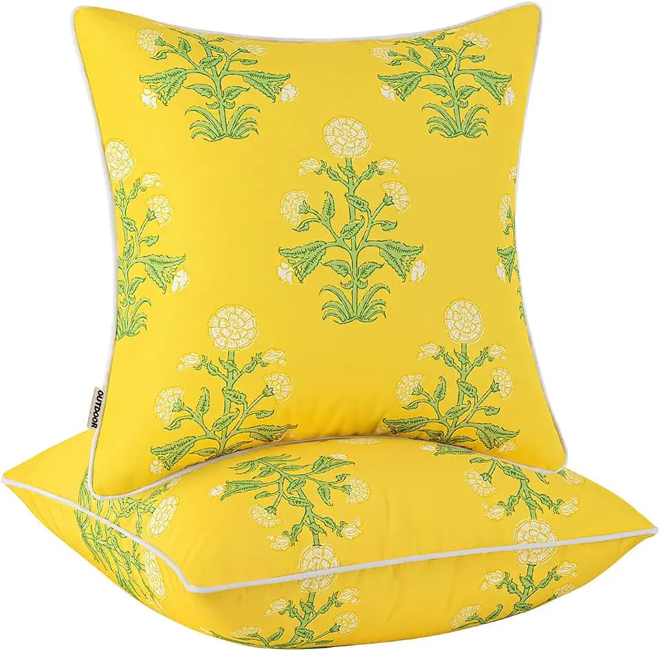 MIULEE Floral Outdoor Pillows Covers with Inserts 18x18 Yellow