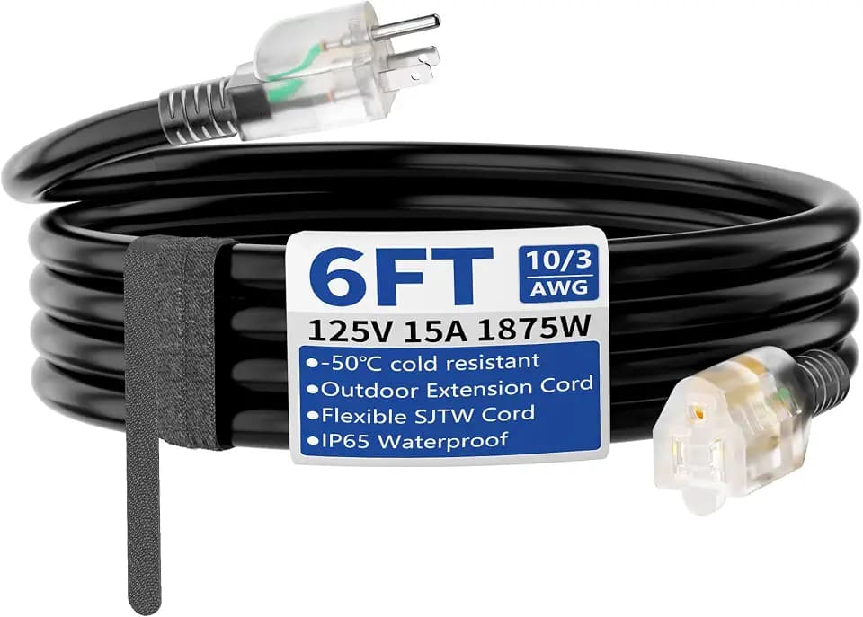 6ft Outdoor/Indoor Extension Cord with Lighted 10/3 Gauge, Black