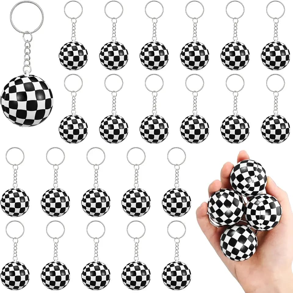 Equsion 24 Pcs Black and White Race Car Fidget Ball Keychains