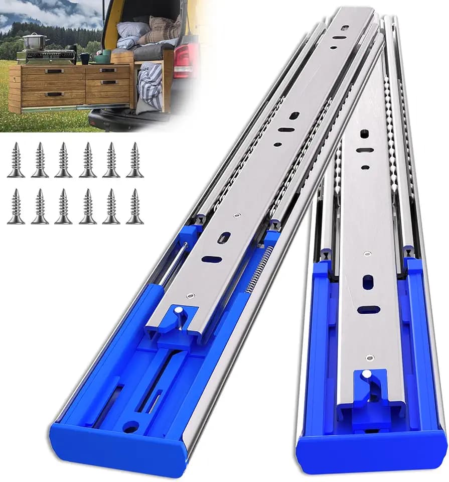 24 Inch 200lbs Soft Close Heavy Duty Drawer Slides, Side Mount Rails Full Extension Ball Bearing Cabinet Tool Box Runners Tracks Glides (1 Pair, with M4 Screws)