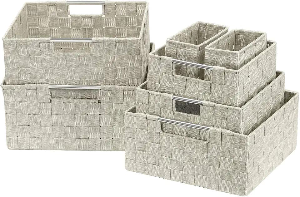 Sorbus Baskets for Organizing, 7-Piece Hand-Woven Storage Set (Beige)