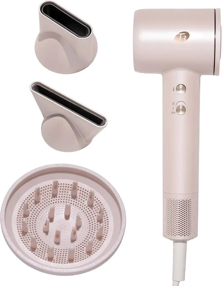 T3 LuxeDry Ionic Hair Dryer Set, Blow Dryer with Diffuser for Curly, Wavy & All Hair Types, Drying & Styling Concentrators, 3 Heat & 2 Speed Settings, Cool Shot, Frizz-Free Shine