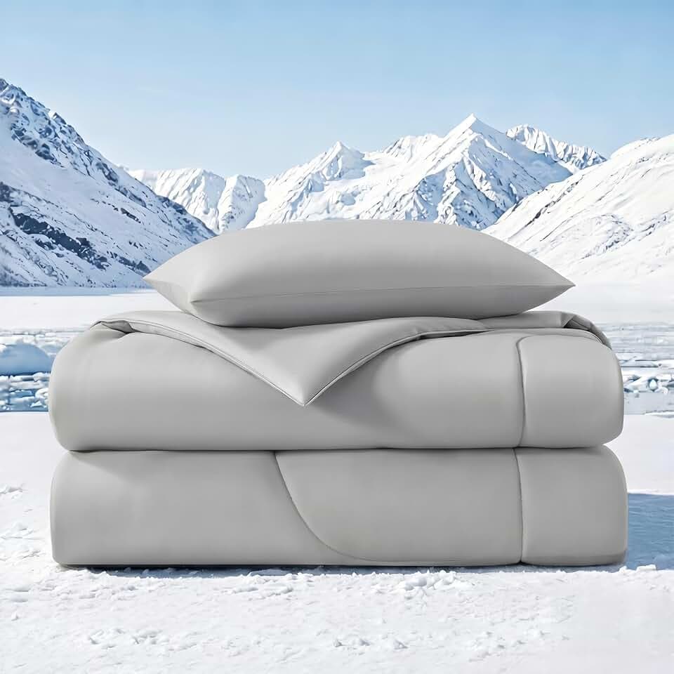 Quataly Cooling Comforter Set Breathable King Comforter with Fitted Sheet