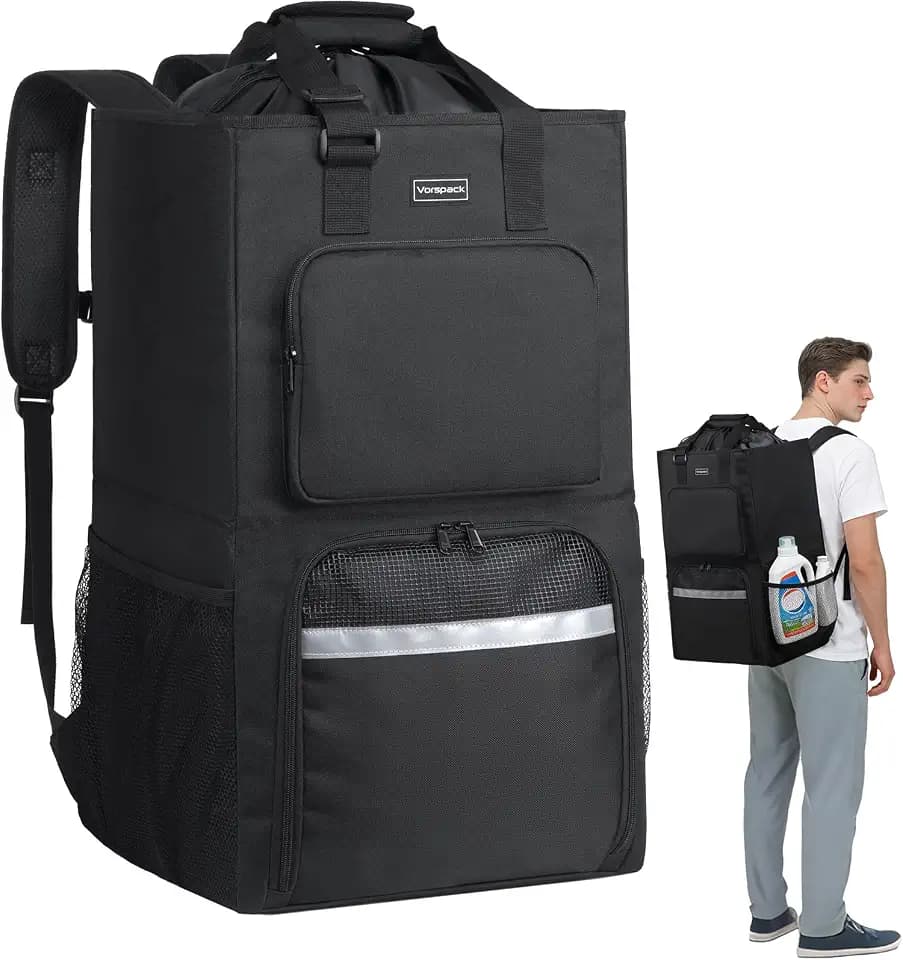 Vorspack Laundry Backpack for College Dorm, Heavy-Duty Hamper, Black