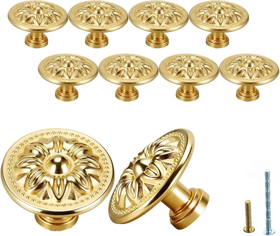 10Pack 1-1/4 inch Glossy Black Zinc Euro-Style Cabinet Knobs, Drawer Pulls & Door Handles,Patterned Drawer Pulls for Kitchen and Dresser (Glam, 10)