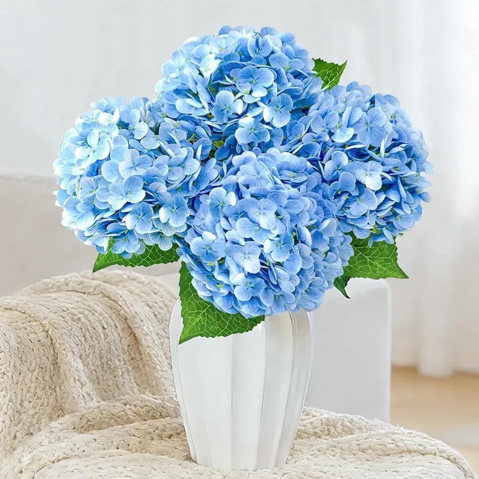 3 Pcs 21" Real Touch Blue Hydrangea Artificial Flowers with Stems, Fake Silk Flowers for Outdoors, Artificial Flowers for Home Decor Wedding Bouquets Centerpieces Vase