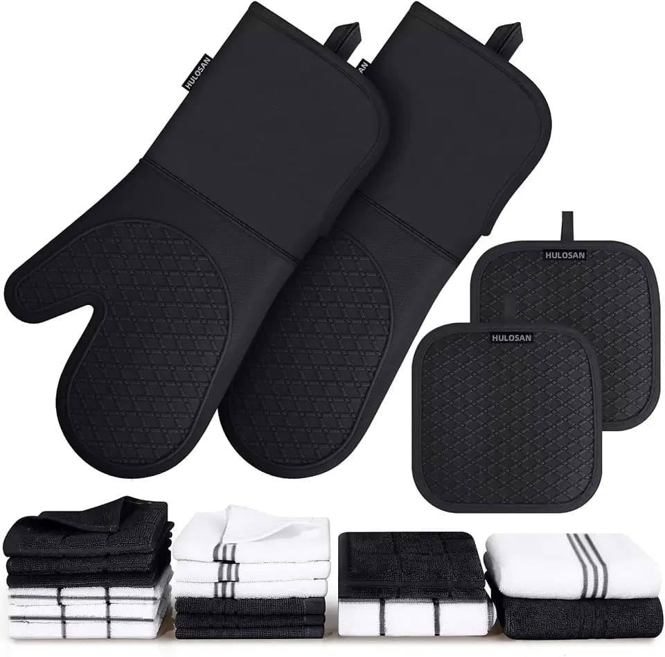 Silicone Oven Mitts Pot Holder Kitchen-Towels100% Cotton Dish Towels for Kitchen,Super Soft and Absorbent Kitchen Hand Towels/Tea Towels.Pot Holder,Oven Mitt Heat Resistant,Silicone Grip,Gift Set