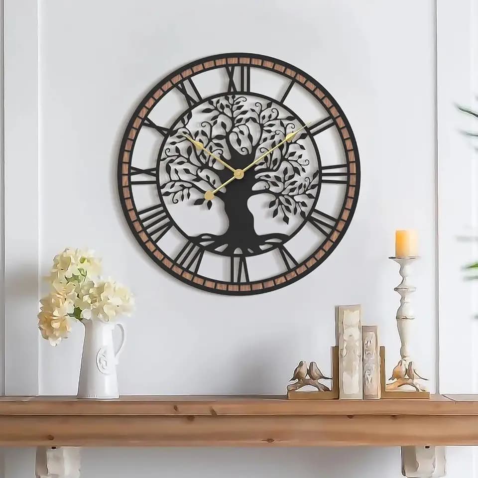 Micasso Large Wall Clock Decorative: 21 Inch Tree of Life Battery Operated