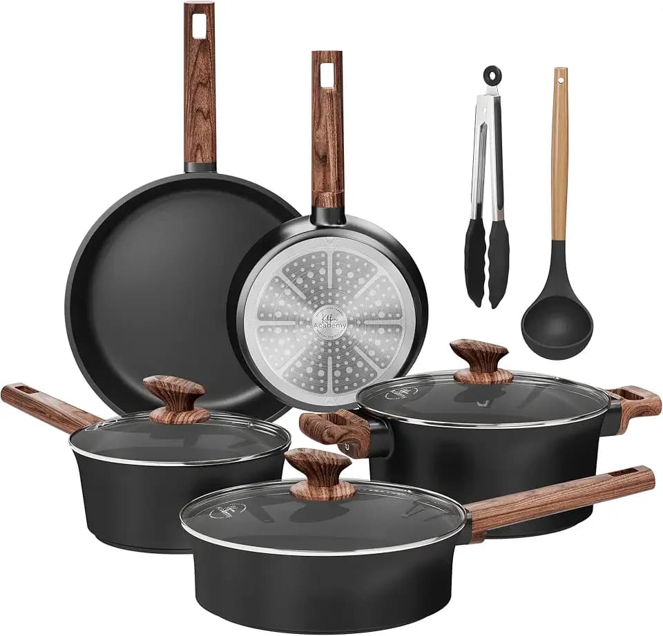 Kitchen Academy Ceramic Cookware Set, Pots and Pans Set Non Toxic