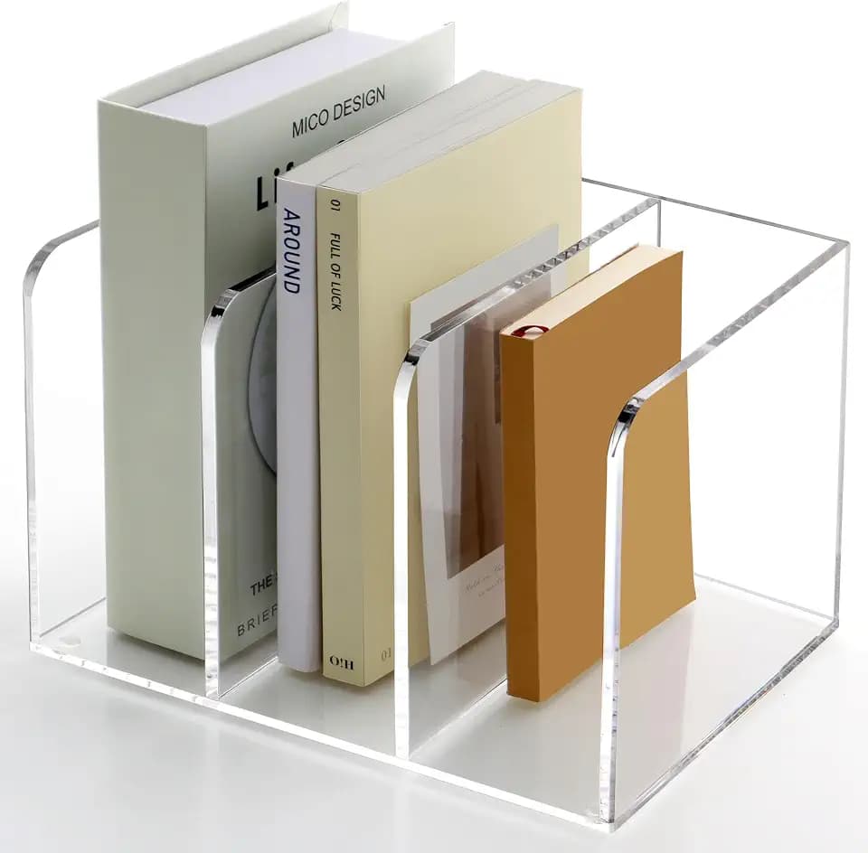 Acrylic Desk File Organizer, 3-Section Vertical File Folder Rack,Clear