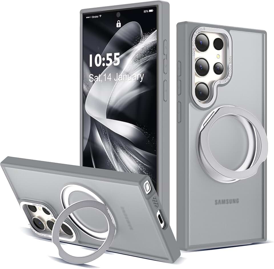 for Samsung Galaxy S22/S23 Ultra Case with Spin Stand,Gray