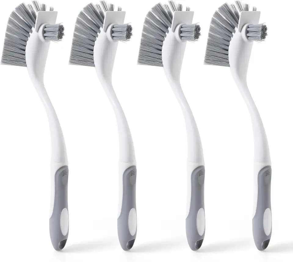 4 Pack Heavy-Duty Dish Scrub Brushes with Long Handle
