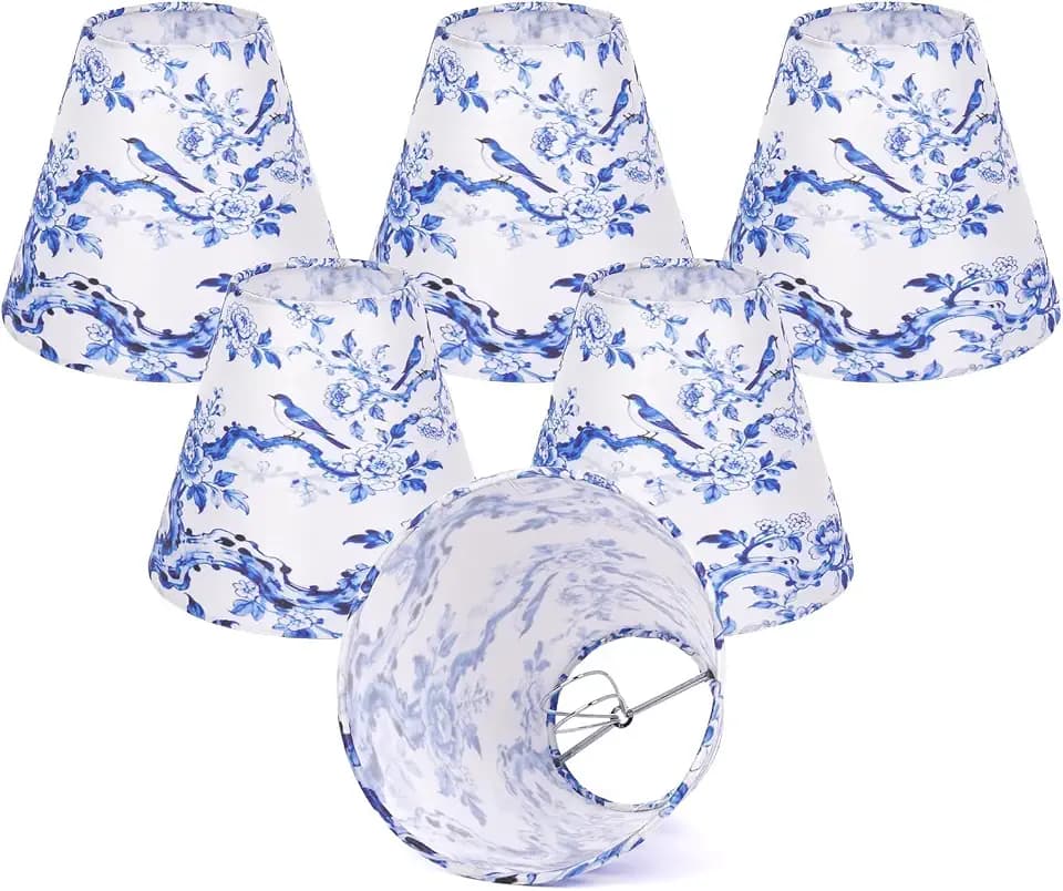 Chandelier Shades Set of 6, Small Chinoiserie Clip on Lamp Shade French Countryside Light Cover 3 X 6 X 5" Blue Lampshades