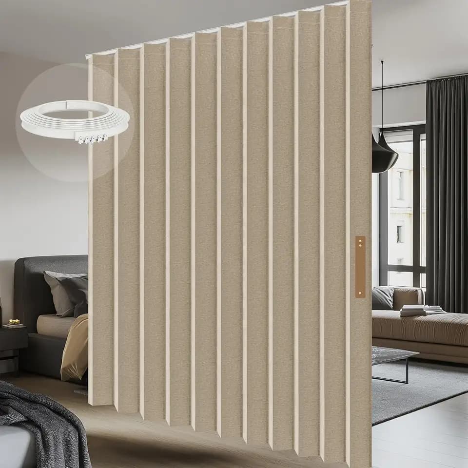 100% Blackout Room Divider Curtains Ceiling Curtain Track Sets Blackout Curtains Ceiling Track for Curtain Flexible Track Curtain Extra Wide(Beige, W180 x L96, 1 Pack)