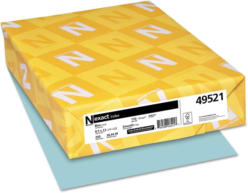 Wasau Neenah Exact Index Cardstock, 8.5" x 11", 110 lb/199 GSM, Blue, 250 Sheets (49521)