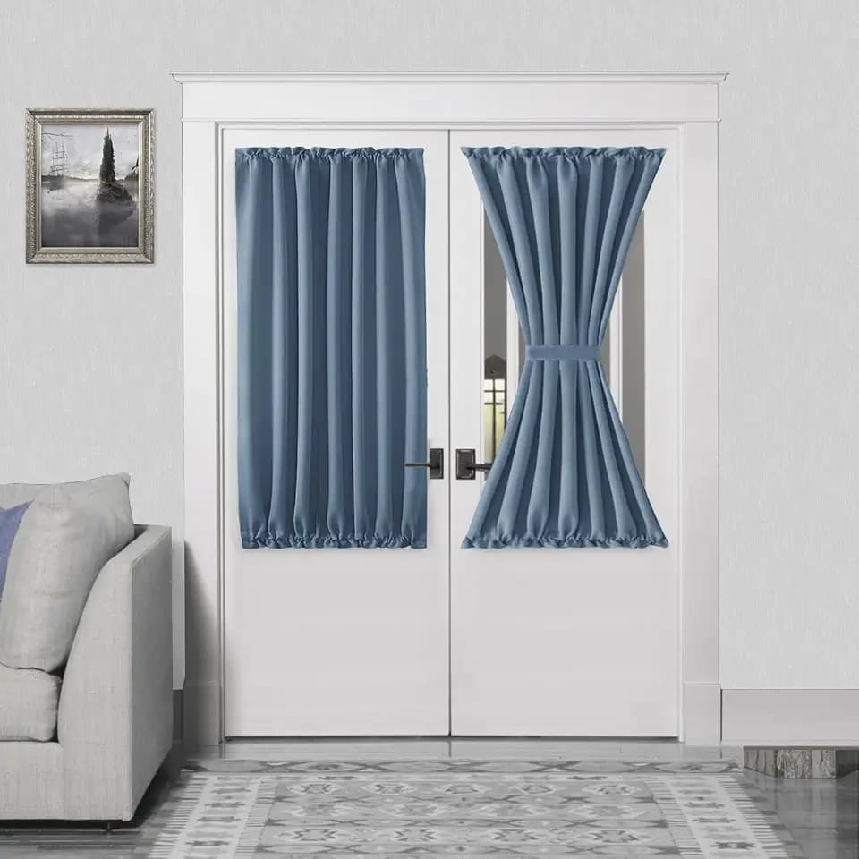 DWCN French Door Curtains – Rod Pocket Thermal Blackout Curtain for Window/Patio Doors/Doorways/Classroom/Kitchen for Privacy, 54W by 40L Inches, 1 Panel with Tieback, Dusty Blue