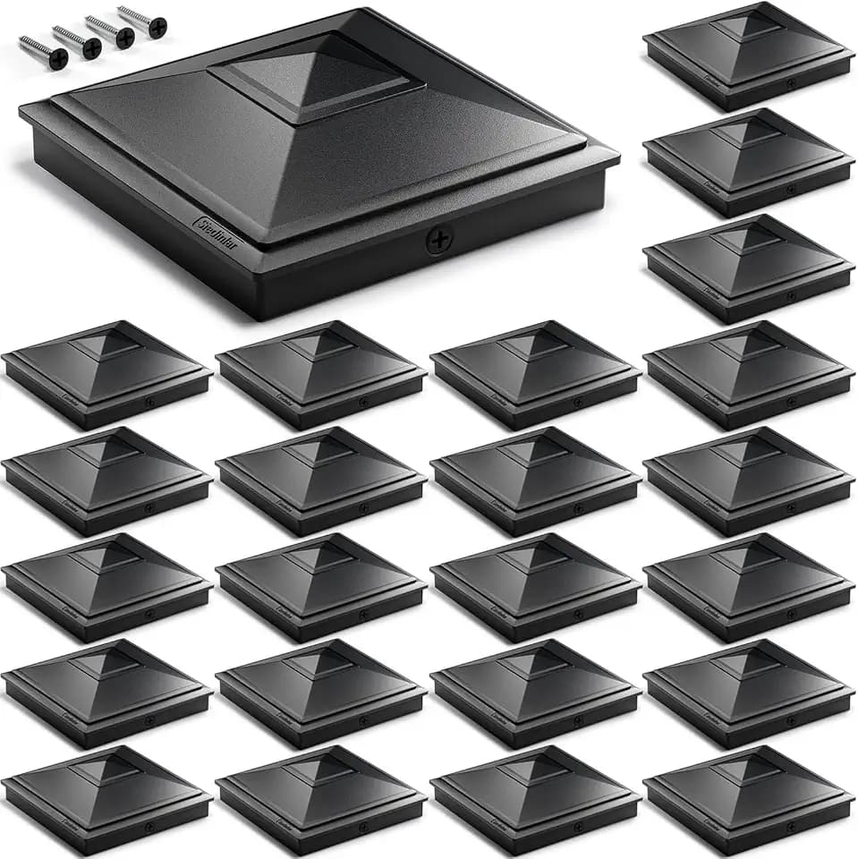 SIEDiNLAR 4x4 Pyramid Post Caps Outdoor Fence Post Covers, 24 Pack, Black