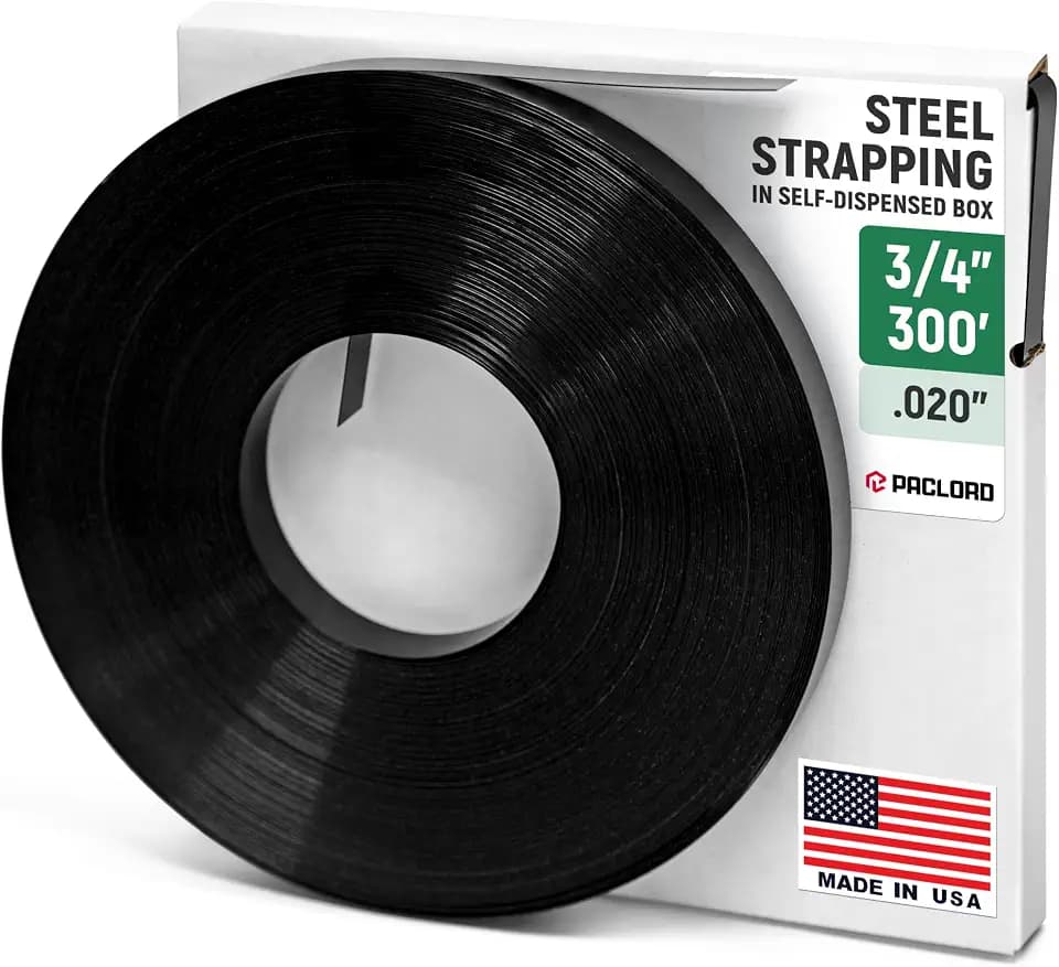 3/4" x 300' Heavy-Duty Steel Strapping in Portable Self-Dispensed Box, 0.020" Thick, 1790 Lbs Break Strength - Pallet Steel Banding with Superior Cut-Resistance - Approved for UPS Shipping