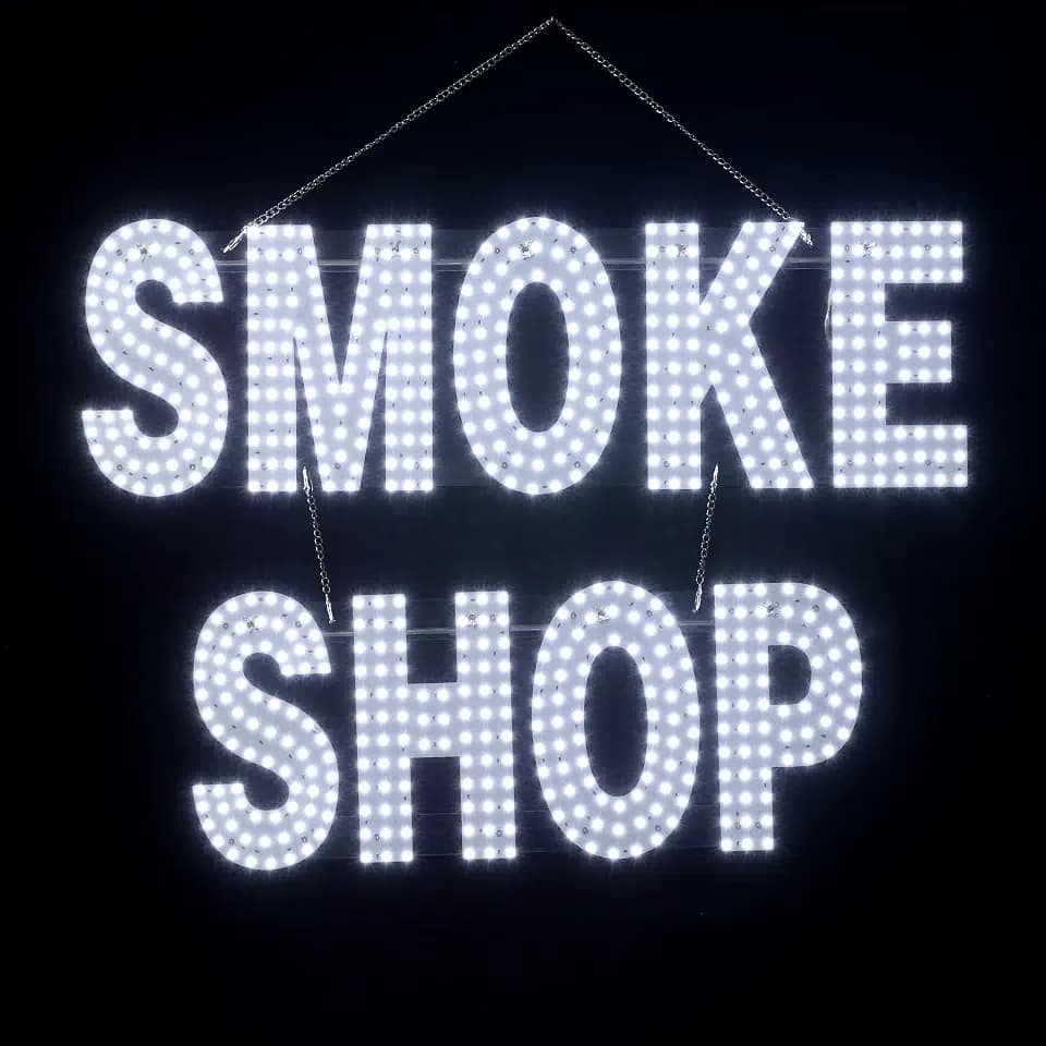 30"x20" Large LED Smoke Shop Sign for Smoke Shop, Super Bright Unique Design with Hanging Installation, High Visibility for Business Stores Retail Shops Window (White)