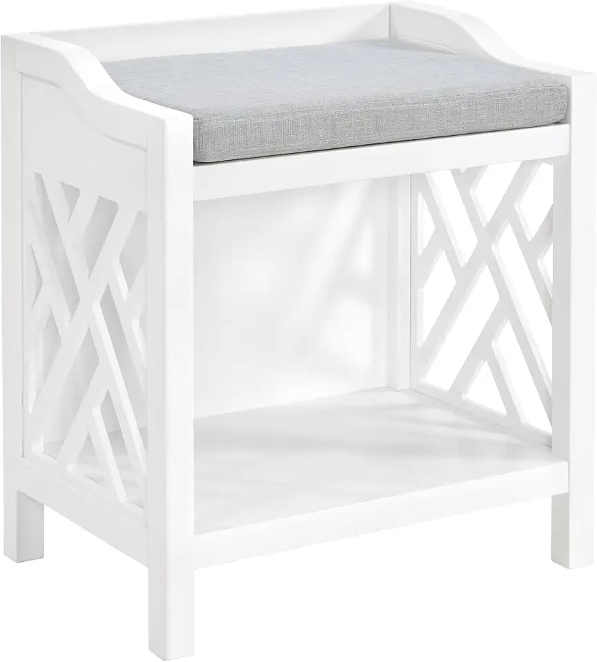 Alaterre Furniture Coventry Bench with Cushion - Pine Wood Bench for Entryway or Bathroom Storage - Use as Shoe Rack, Vanity Chair and More (White)
