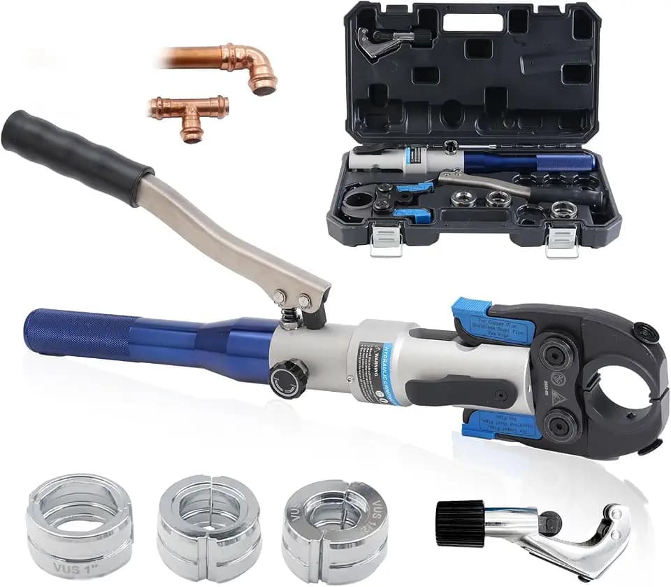 Hydraulic Copper Pipe Press Tool for Viega ProPress Fittings | Includes 1/2", 3/4", & 1" Dies | Ideal for Narrow Spaces & Tee Fittings | Includes 1 Set of Dies (1950)
