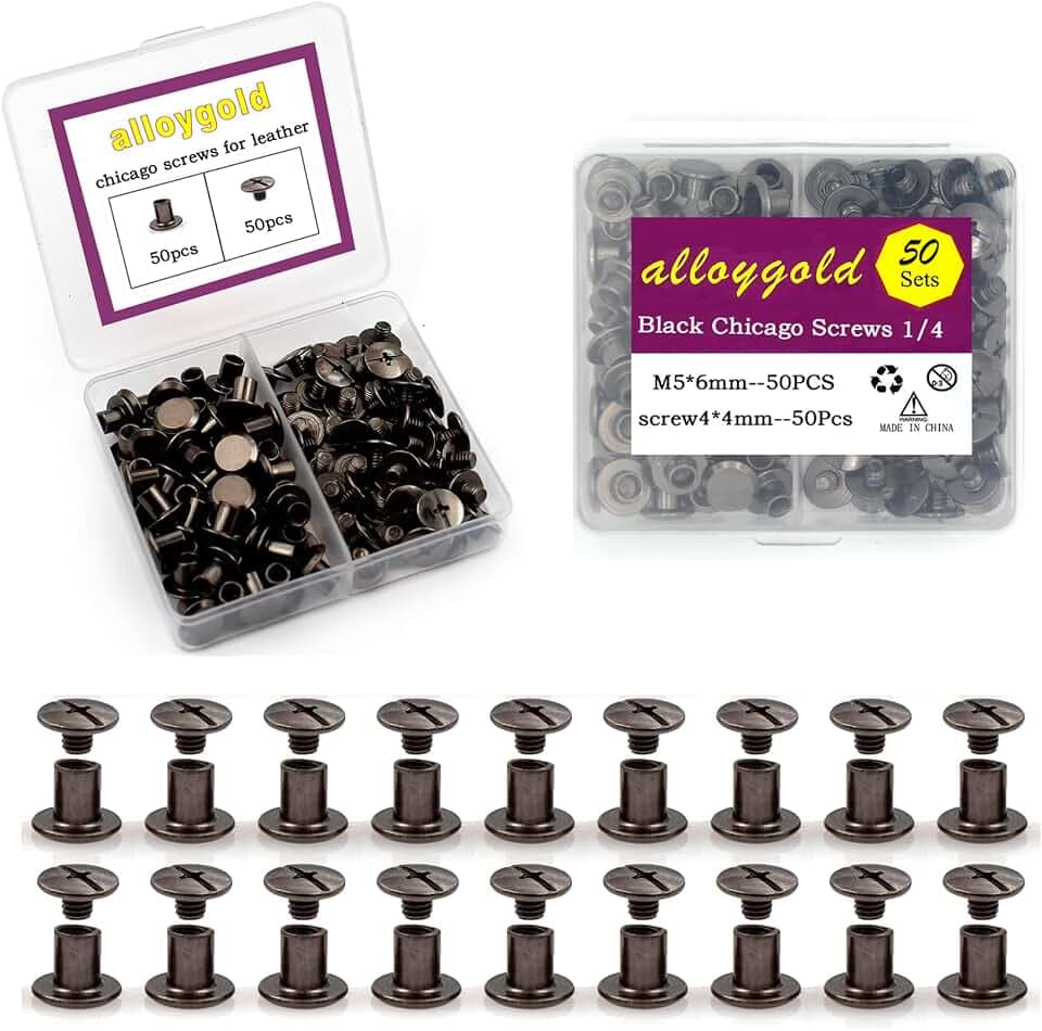 50 Sets M5*6 Gun Black Chicago Screw Kit Leather Rivets Screw Rivets Chicago Screw Buttons DIY Leather Trim
