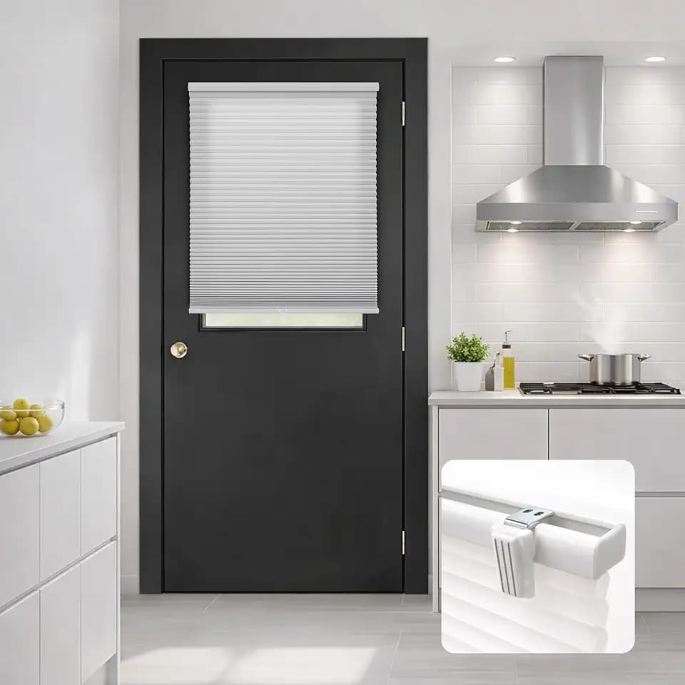 DEZ FURNISHINGS Cordless No Tools No Drill 1.5" Magnet Light Filtering Shades for Metal Doors, 24" W x 42" H, Gray Cloud