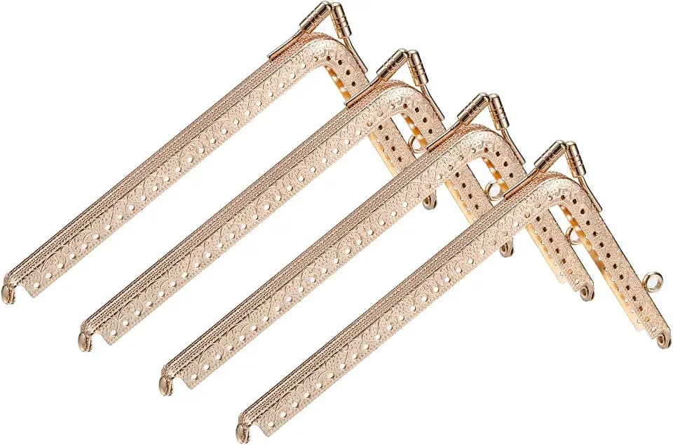uxcell Metal Purse Frames - 6.5" 4Pcs Rectangle Kiss Lock Clasp Frame Embossed Clutch Frame for Coin Purse Sewing Bag Making DIY Craft, Gold