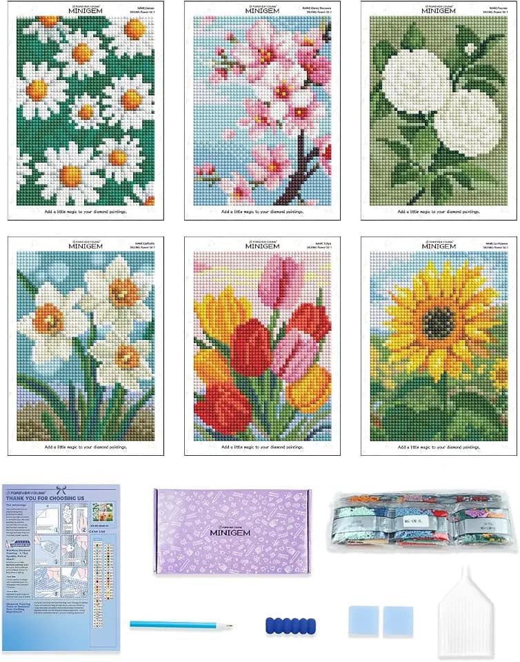 forever young Flowers Small Diamond Art Kits, 5x7 Inch Canvas
