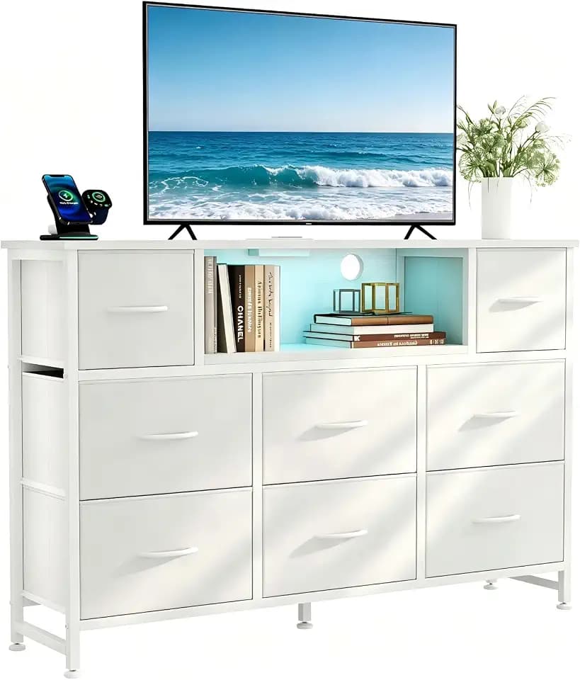 DUMOS LED Entertainment Center, TV Stand Dresser for Bedroom