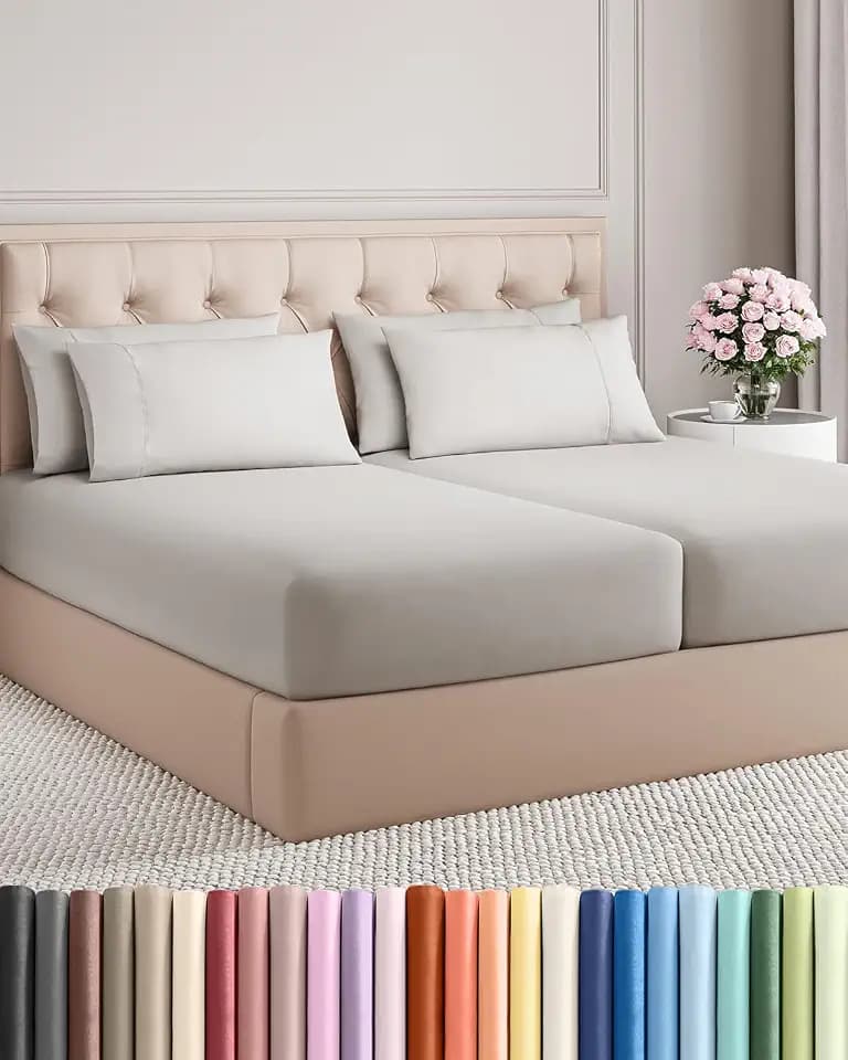CGK Split King 7pc Bed Sheet Set - Breathable & Cooling - French Grey