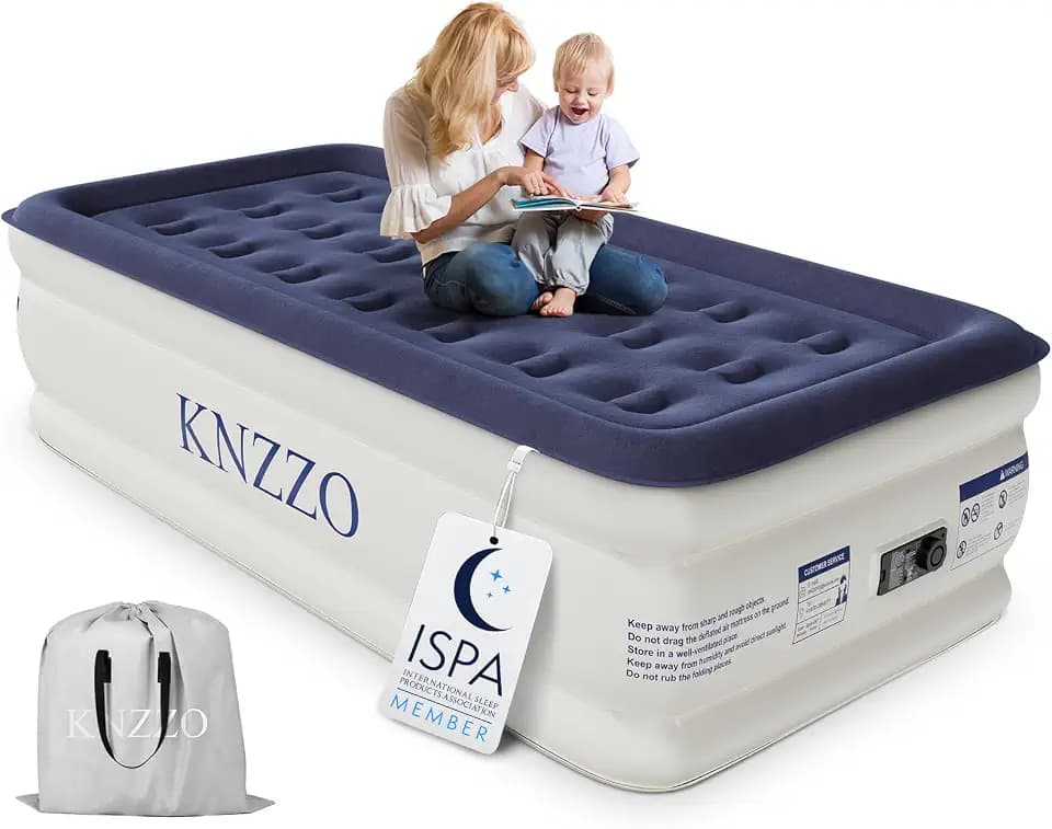 KNZZO Air Mattress Twin, 18" Raised Blow up Bed with Built in Pump for Home